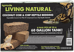 Komodo Reptile Coconut Coir Chip & Peat Bundle | 4 Bricks of Chips and 2 Bricks of Peat Reptile Terrarium Habitat Bedding | Fits up to a 60 Gallon Tank Total