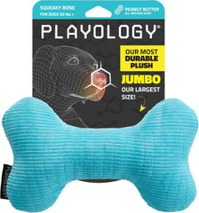 Playology Plush Squeaky Bone , All Natural Peanut Butter Scented Plush Dog Toy