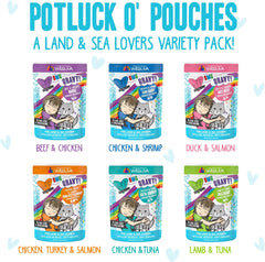 Weruva B.F.F. OMG - Best Feline Friend Oh My Gravy!, Variety Pack, Potluck O' Pouches, Wet Cat Food