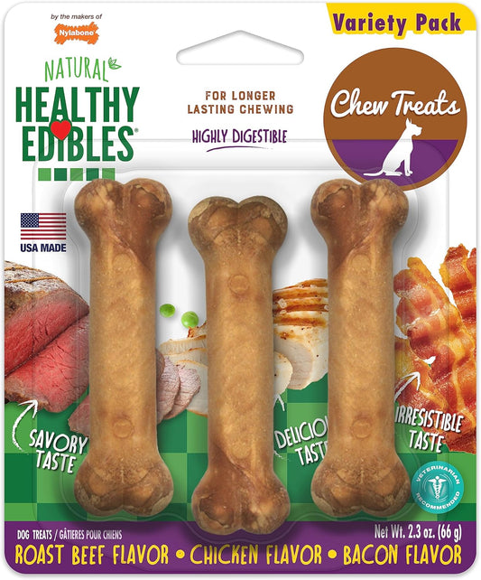 Nylabone Healthy Edibles Natural Dog Chews Long Lasting Chew Treats for Dogs, Roast Beef & Chicken