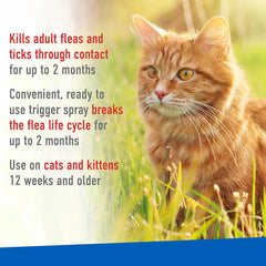 Flea & Tick Spray For Cats, Kills Adult Fleas, Flea Eggs, Flea Larvae, Ticks, Controls Flea Reinfestation For Up To 2 Months, 16 Oz