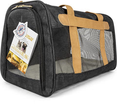 Sherpa Element Travel Pet Carrier, Airline Approved, Padded & Washable, Includes Mesh Windows & Spring Frame, Black and Tan, Large