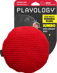 Playology Plush Crinkle Disc for Large to X-Large Dogs 50lbs & up | Engaging All Natural Beef Scented Plush Dog Toy | Fun Crinkle for Extended Play | Easy to Clean, Interactive & Non-Toxic
