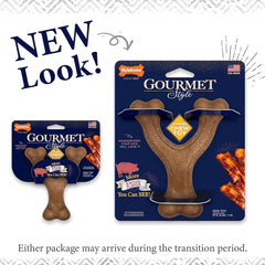 Nylabone Gourmet Style Wishbone Strong Chew Toy for Dogs, Bacon Flavor