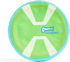 Chuckit! Max Glow Paraflight Flying Disc Dog Toy - Water Floating Flyer - Durable Nylon Construction with Soft Rubber Edges - For Medium and Large Dogs
