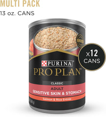 Purina Pro Plan Canned Dog Food, Sensitive Skin & Stomach Salmon & Rice, 13 oz, 12 Pack