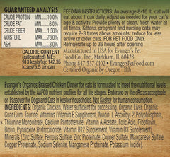 Evanger's Organics Braised Chicken Dinner for Cats - 24, 5.5 oz Cans