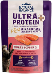 Natural Balance Ultra Protein Plus Wet Cat Food, Skin & Coat and Digestive Health Real Salmon With Pumpkin Puree Topper With Chicken Liver & Chicken Heart, High Protein Cat Food - 2.4 oz. (Pack of 6)