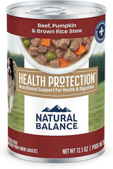 Natural Balance Health Protection Wet Dog Food - Whole Body Health, Easy on Digestion, Beef, Pumpkin & Brown Rice Stew, Digestive Wellness Dog Food, High in Fiber - 12.5oz (Case of 6)