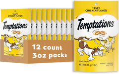 Temptations Classic Crunchy and Soft Cat Treats Tasty Chicken Flavor, 3 oz. Pouch (Pack of 12)