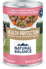 Natural Balance Health Protection Wet Dog Food - Whole Body Health, Easy on Digestion, Salmon Broth, Salmon, Pumpkin & Brown Rice Stew, Digestive Wellness Dog Food, High in Fiber - 12.5oz (Case of 6)