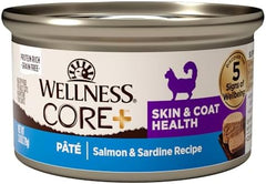 Wellness CORE+ Skin & Coat Natural Grain Free Salmon & Sardine Pate Canned Wet Cat Food, 2.8 oz., Case of 12