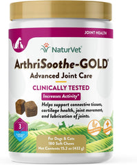 NaturVet 180-Count Clinically Tested ArthriSoothe-Gold Level 3 Advanced Joint Care Soft Chews for Dogs and Cats
