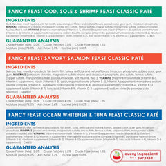 Purina Fancy Feast Seafood Classic Pate Collection Grain Free Wet Cat Food Variety Pack - (Pack of 24) 3 oz. Cans