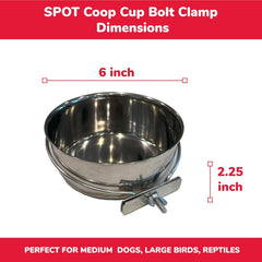 SPOT Coop Cup Bolt Clamp - Stainless Steel Hanging Bowl for Pet Crates, Easy Install, Chew-Proof, Removable Water/Kibble Bowl for Medium Dogs, Cats, Large Birds, Reptiles - 3.75 Cups (30 Oz)