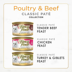 Fancy Feast Poultry and Beef Feast Classic Pate Collection Grain Free Wet Cat Food Variety Pack - (Pack of 24) 3 oz. Cans