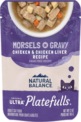 Natural Balance Original Ultra Platefulls Indoor Adult Grain Free Wet Cat Food, Chicken & Chicken Liver Recipe, 3 Ounce Pouch (Pack of 24), Packaging May Vary