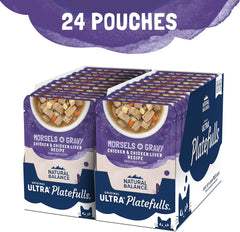 Natural Balance Original Ultra Platefulls Indoor Adult Grain Free Wet Cat Food, Chicken & Chicken Liver Recipe, 3 Ounce Pouch (Pack of 24), Packaging May Vary