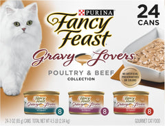 Purina Fancy Feast Gravy Lovers Poultry and Beef Grilled Gourmet Wet Cat Food Variety Pack - (Pack of 24) 3 oz. Cans