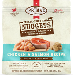 Primal Freeze Dried Raw Cat Food Nuggets Chicken & Salmon, Complete & Balanced Meal or Topper, Premium, Healthy, Grain Free, High Protein Raw Cat Food with Probiotics