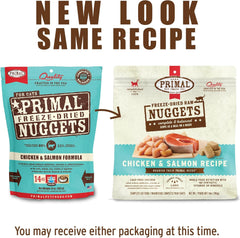 Primal Freeze Dried Raw Cat Food Nuggets Chicken & Salmon, Complete & Balanced Meal or Topper, Premium, Healthy, Grain Free, High Protein Raw Cat Food with Probiotics