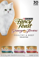 Purina Fancy Feast Gravy Lovers Poultry and Beef Grilled Gourmet Wet Cat Food Variety Pack - (Pack of 30) 3 oz. Cans