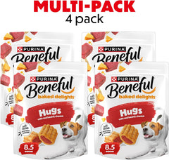 Purina Beneful Made in USA Facilities Dog Treats, Baked Delights Hugs With Real Beef & Cheese - 8.5 Ounce (Pack of 4)