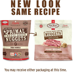 Primal Freeze Dried Raw Dog Food Nuggets, Pork, Complete & Balanced Meal, Also Use as Topper or Treat, Premium, Healthy, Grain Free, High Protein Raw Dog Food
