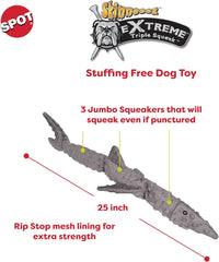 SPOT Skinneeez Extreme Triple Squeak - Durable, Stuffing-Free Dog Toy with Rip-Stop Mesh & 3 Jumbo Squeakers, Built for Aggressive Chewers - Perfect for Medium to Large Dogs & Puppies, 25 inch