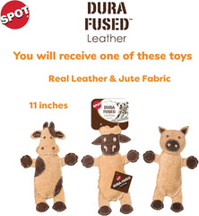 SPOT Dura-Fused Leather Barnyard Animals - Stuffed Dog Toy with Squeaker, Real Leather & Jute Fabric, For Light to Moderate Chewers, Great for Adult Dogs and Puppies - 11in, Assorted Styles