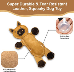 SPOT Dura-Fused Leather Barnyard Animals - Stuffed Dog Toy with Squeaker, Real Leather & Jute Fabric, For Light to Moderate Chewers, Great for Adult Dogs and Puppies - 11in, Assorted Styles