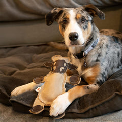 SPOT Dura-Fused Leather Barnyard Animals - Stuffed Dog Toy with Squeaker, Real Leather & Jute Fabric, For Light to Moderate Chewers, Great for Adult Dogs and Puppies - 11in, Assorted Styles