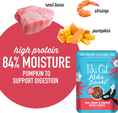 Tiki Cat Aloha Friends Grain-Free, Low-Carbohydrate Wet Food with Flaked Tuna for Adult Cats & Kittens Tuna, Shrimp & Pumpkin