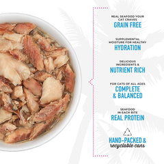 Tiki Cat Luau Shredded Meat, Seabass Recipe in Seabass Consumme, Grain-Free Balanced Nutrition Wet Canned Cat Food, For All Life Stages