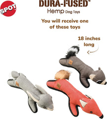 SPOT Dura-Fused Hemp Pals - Dog Toy Made with Hemp Material, Fused with Tricot for Durablity, with Furry Plush Tail and Squeaker, Great for Light to Moderate Chewers - 18" Assorted Styles