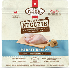 Primal Freeze Dried Raw Cat Food Nuggets Rabbit, Complete & Balanced Meal or Topper, Premium, Healthy, Grain Free, High Protein Raw Cat Food with Probiotics