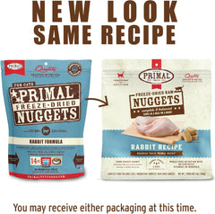 Primal Freeze Dried Raw Cat Food Nuggets Rabbit, Complete & Balanced Meal or Topper, Premium, Healthy, Grain Free, High Protein Raw Cat Food with Probiotics