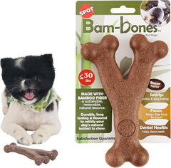 SPOT Bam-Bones Wishbone - Made with Strong Bamboo Fiber, Durable Long Lasting Dog Chew for Light to Moderate Chewers, Great Toy for Adult Dogs & Teething Puppies Under 30lbs