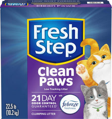 Fresh Step Clean Paws Cat Litter With Febreze Freshness, Multi-Cat Low-Tracking Clumping Litter With Guaranteed Odor Control, 22.5 lb. Box