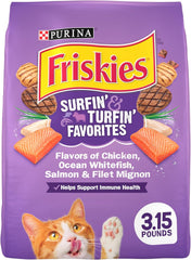Purina Friskies Dry Cat Food, Surfin' & Turfin' Favorites - (Pack of 4) 3.15 lb. Bags