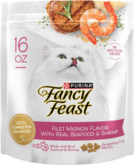 Purina Fancy Feast Dry Cat Food Filet Mignon Flavor with Seafood and Shrimp - (Pack of 4) 16 oz. Bags