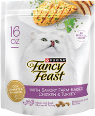 Purina Fancy Feast Dry Cat Food with Savory Farm-Raised Chicken and Turkey - (Pack of 4) 16 oz. Bags