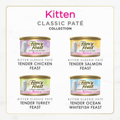 Purina Fancy Feast Tender Ocean Whitefish, Turkey, Chicken and Salmon Feasts Wet Kitten Food Variety Pack - (Pack of 24) 3 oz. Boxes