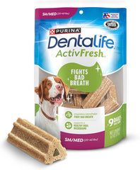 Purina DentaLife Small/Medium Breed Dog Dental Chews; ActivFresh Daily Oral Care Small/Medium Chews - 9 ct. Pouch
