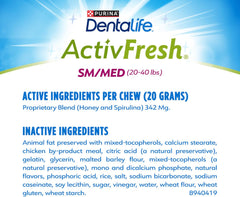 Purina DentaLife Small/Medium Breed Dog Dental Chews; ActivFresh Daily Oral Care Small/Medium Chews - 9 ct. Pouch