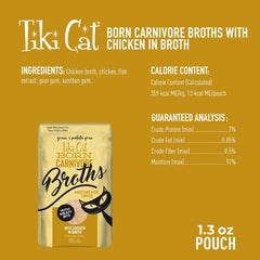 Tiki Cat Born Carnivore Broths, Chicken Recipe, Hydration and Flavor Supplement Cat Food Topper