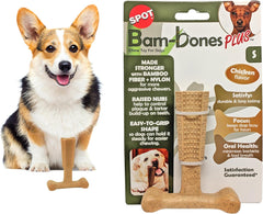 SPOT Bam-Bones Plus T Bone - Bamboo Fiber & Nylon, Durable Long Lasting Dog Chew for Aggressive Chewers – Great Toy forAdult Dogs & Teething Puppies Under 30lbs, Non-Splintering, Chicken Flavor