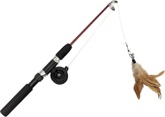 SPOT Fishing Rod 'N Reel Kitty Teaser - Cat Toy Fishing Pole Casts a Line Over 7 Feet with Working Reel Locks in Line When You Make Your Catch, Feather End Teases and Entices Cats to Pounce and Chase