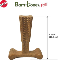 SPOT Bam-Bones Plus T Bone - Bamboo Fiber & Nylon, Durable Long Lasting Dog Chew for Aggressive Chewers – Great Toy for Adult Dogs & Teething Puppies Under 30lbs, Non-Splintering, 4in, Beef Flavor