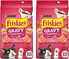 Purina Friskies Gravy Swirlers Dry Cat Food, Flavors of Chicken, Salmon & Gravy with Vitamins & Minerals, Cat Food for Adult Cats (3.15 pounds (Pack of 2))